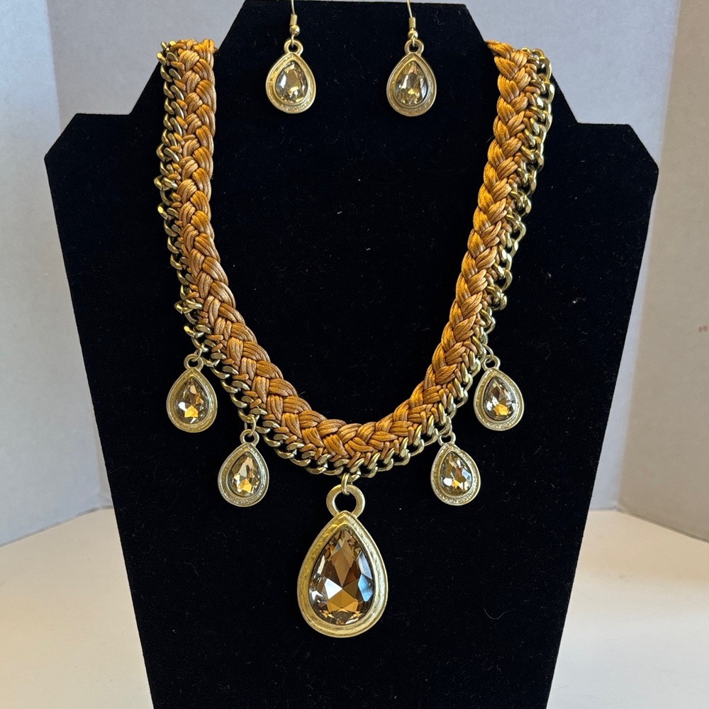 Braided Goldenrod Teardrop Necklace Set 18” w/2” Extender